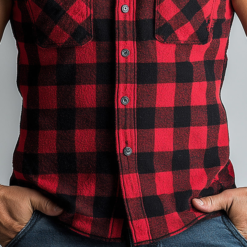 Men's Summer Cotton and Linen Blend Plaid Print Sleeveless Tank Top MTA2402D1P