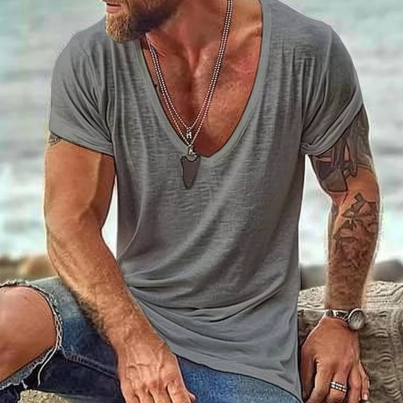 Lässiges Kurzarm-T-Shirt aus Baumwolle mit V-Ausschnitt für Herren 00121855M