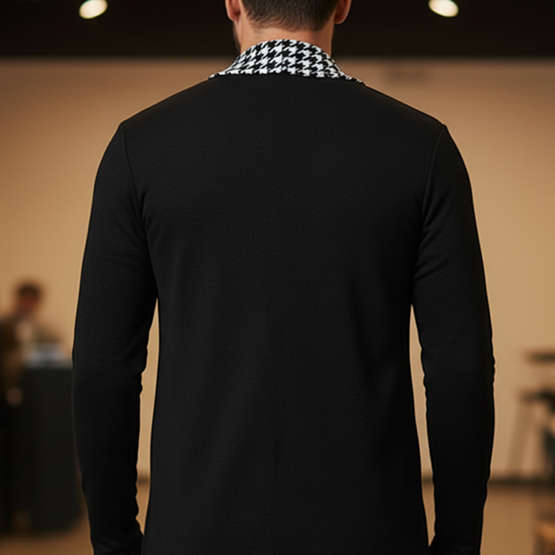 Men's Autumn Fashion Houndstooth Stitching Imitation Cashmere Open Cardigan MTA1669J0P