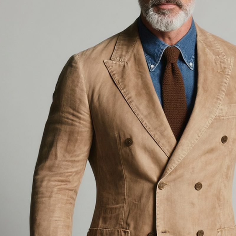 Men's Retro Casual Washed Double Breasted Blazer MTA1644G4TO