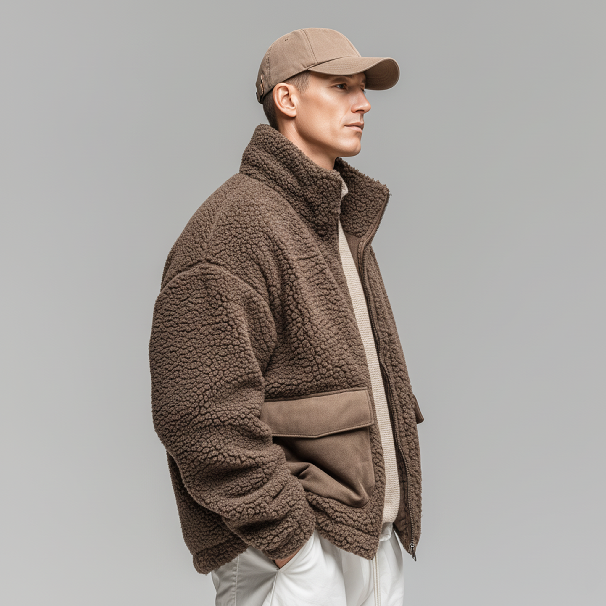 Men's Classic Casual Hooded Pocket Teddy Fleece Zip-Up Jacket MTA1618J0K