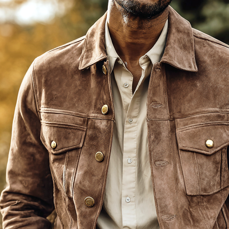 Men's Solid Suede Lapel Single Breasted Jacket MTA0314I6Z