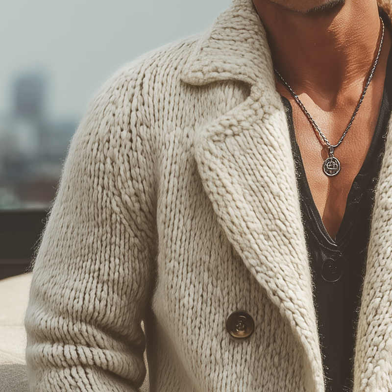 Men's Vintage Double-Breasted Notch Lapel Knit Cardigan MTA0941J4U