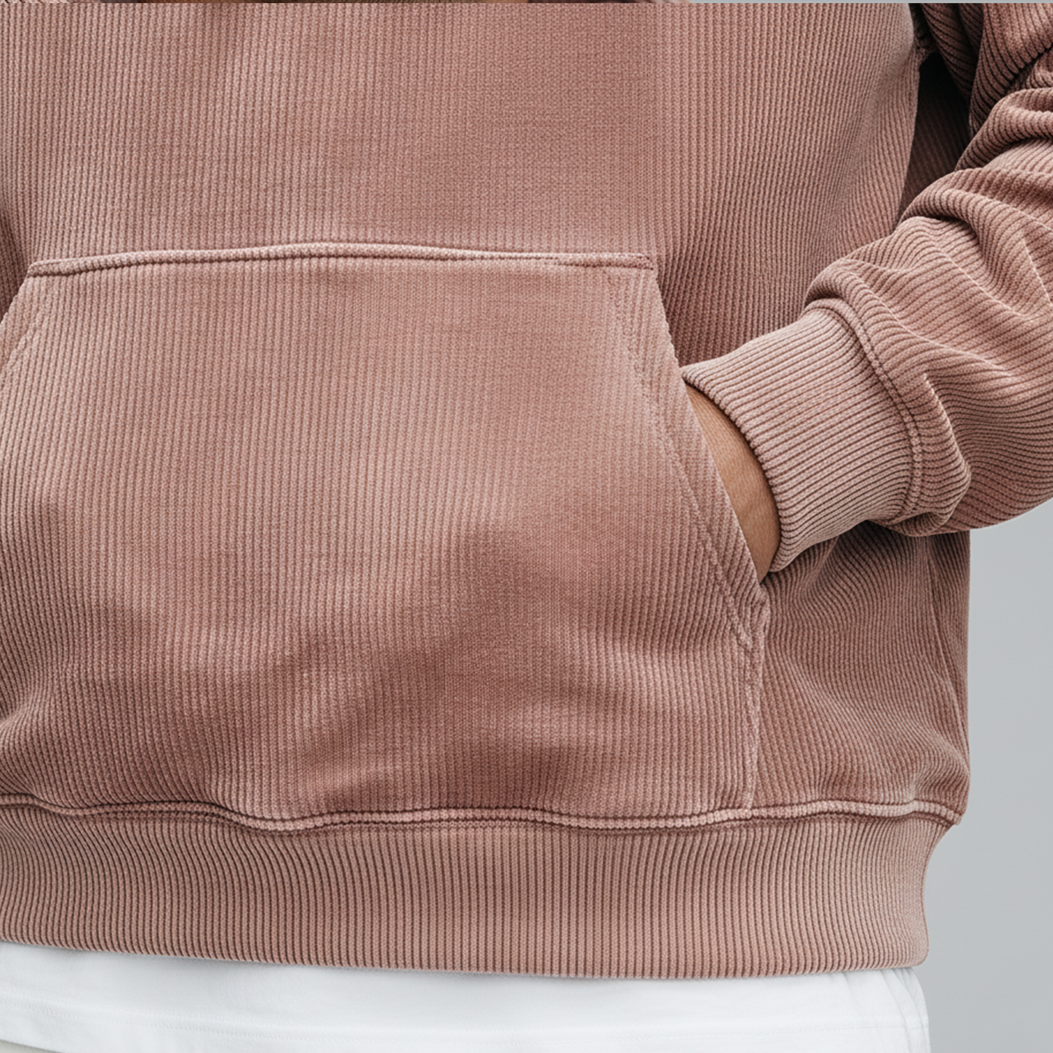 Men's Classic Casual Pink Corduroy Hoodie MTA1389J6K