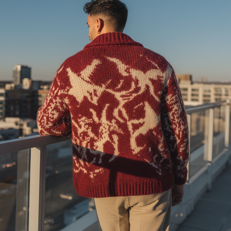 Men's Classic Colorblock Jacquard Button Knit Cardigan MTA1438J4U