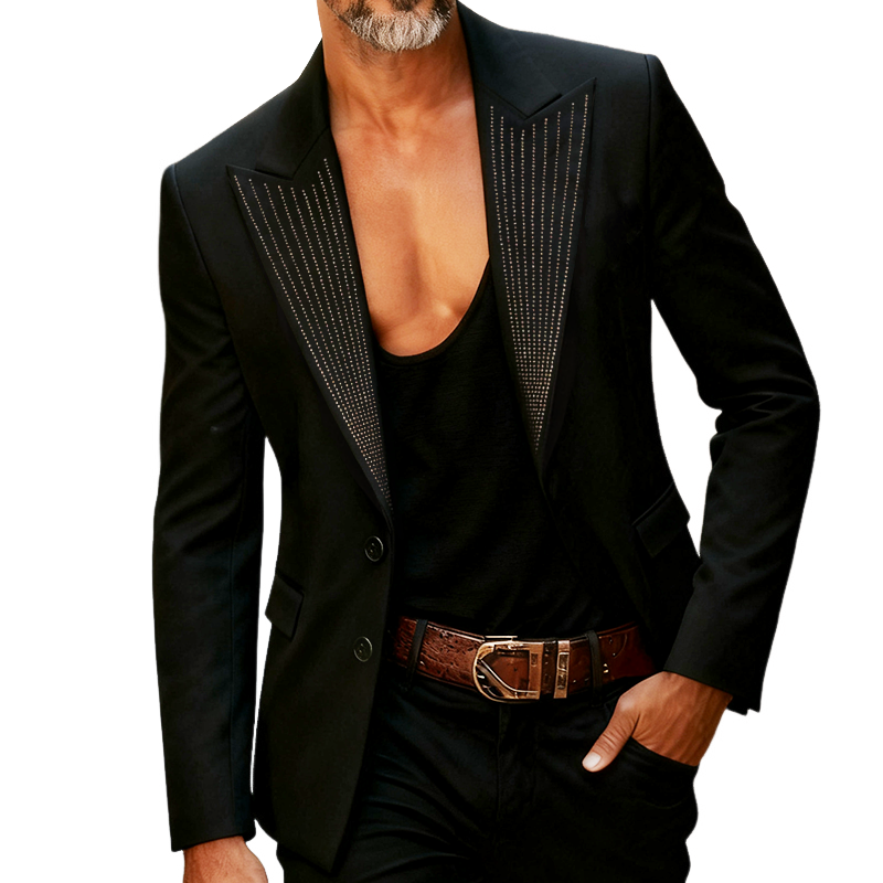 Men's Retro Casual Rhinestone Blazer MTA3061K6TO