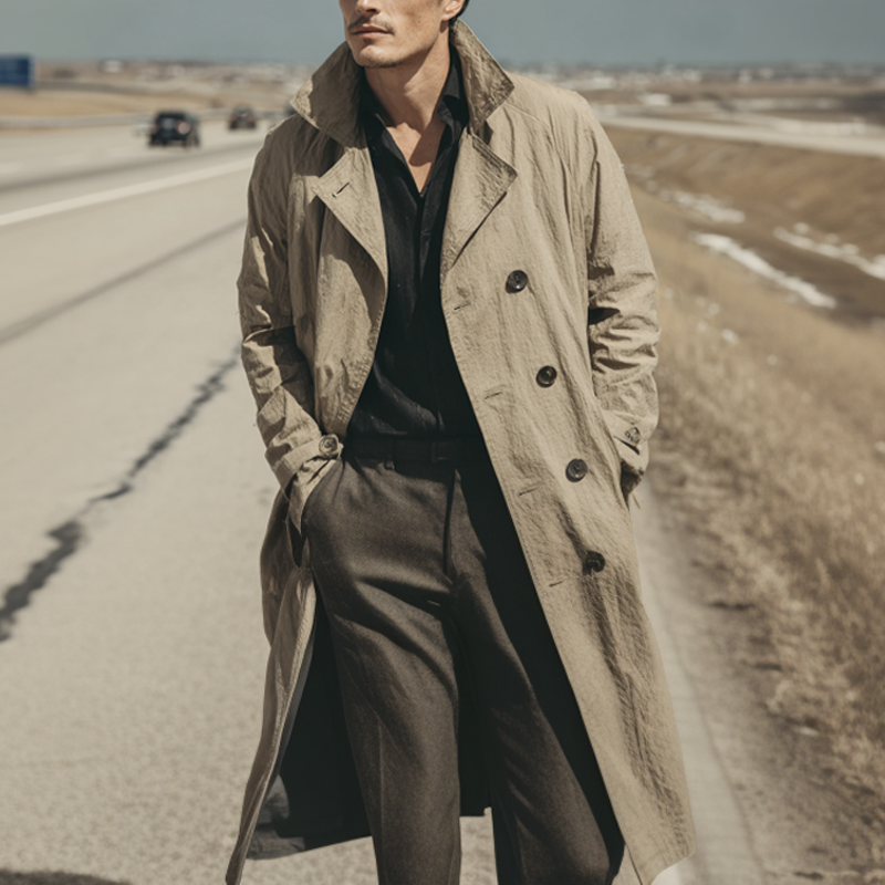 Men's Solid Color Cotton Long Trench Coat MTA2959K4X