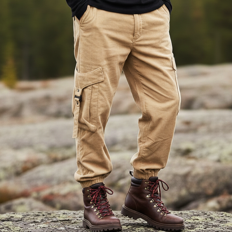 Men's Urban Light Khaki Corduroy Elastic Waist Pants MTA1503K3U