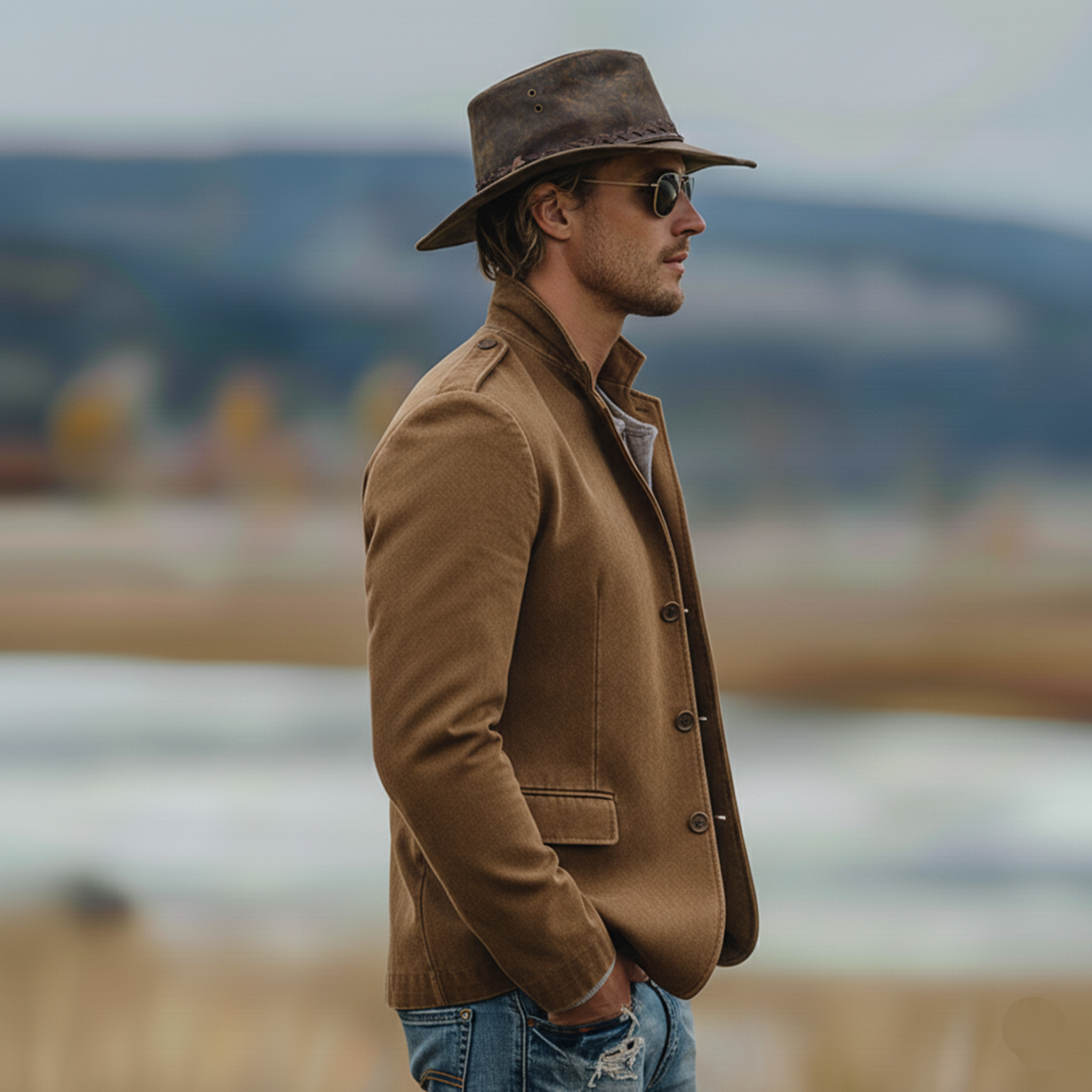 Men's Classic Casual Stand-collar Epaulet Washed Cotton Blend Jacket MTA1915L3K