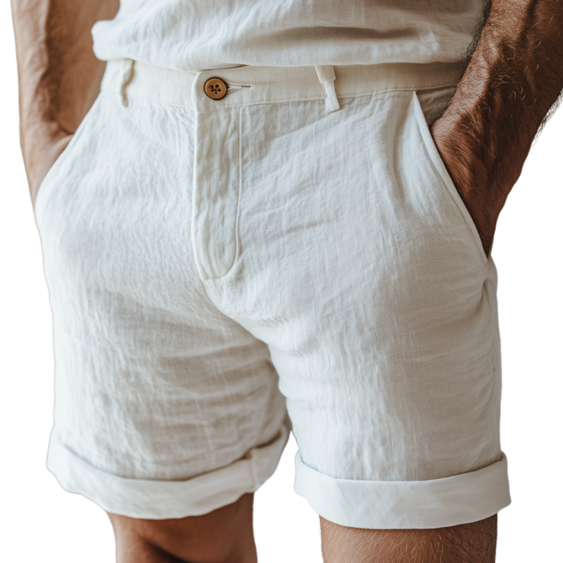 Men's Casual Solid Color Breathable Linen Slim Suit Shorts MTA0934F3M