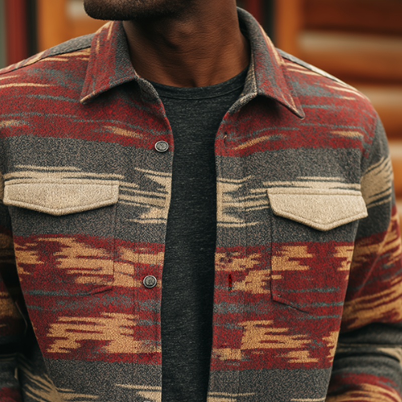 Men's Retro Casual Western Style Aztec Print Lapel Shirt Jacket MTA2801H4TO