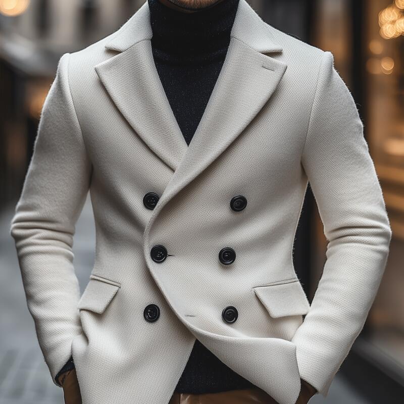 Men's Vintage Solid Color Wool Blend Notch Lapel Double-breasted Slim Fit Warm Coat MTA2177H1M