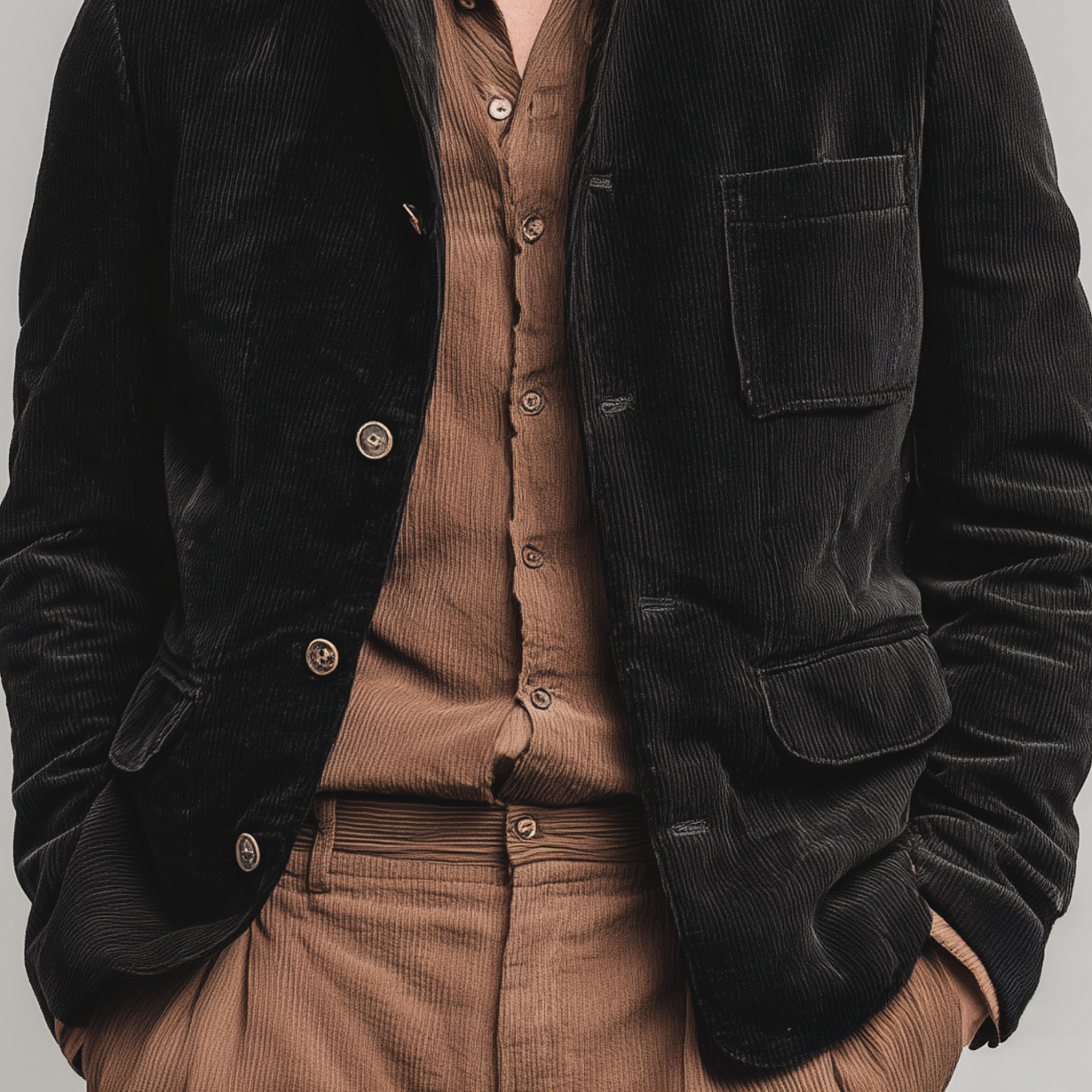 Men's Classic Retro Corduroy Stand-up Collar Jacket MTA1477K3K