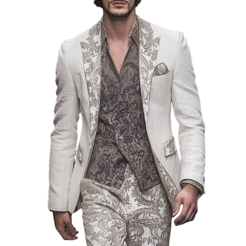 Men's Vintage Graphic Stitching Peak Lapel Two Buttons Blazer MTA0685H9Z