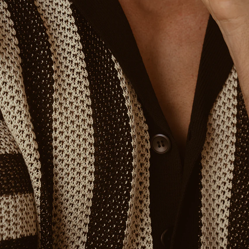 Men's Spring And Summer Fashion Casual Hollow Striped Knitted Short-sleeved Shirt MTA0466G0K