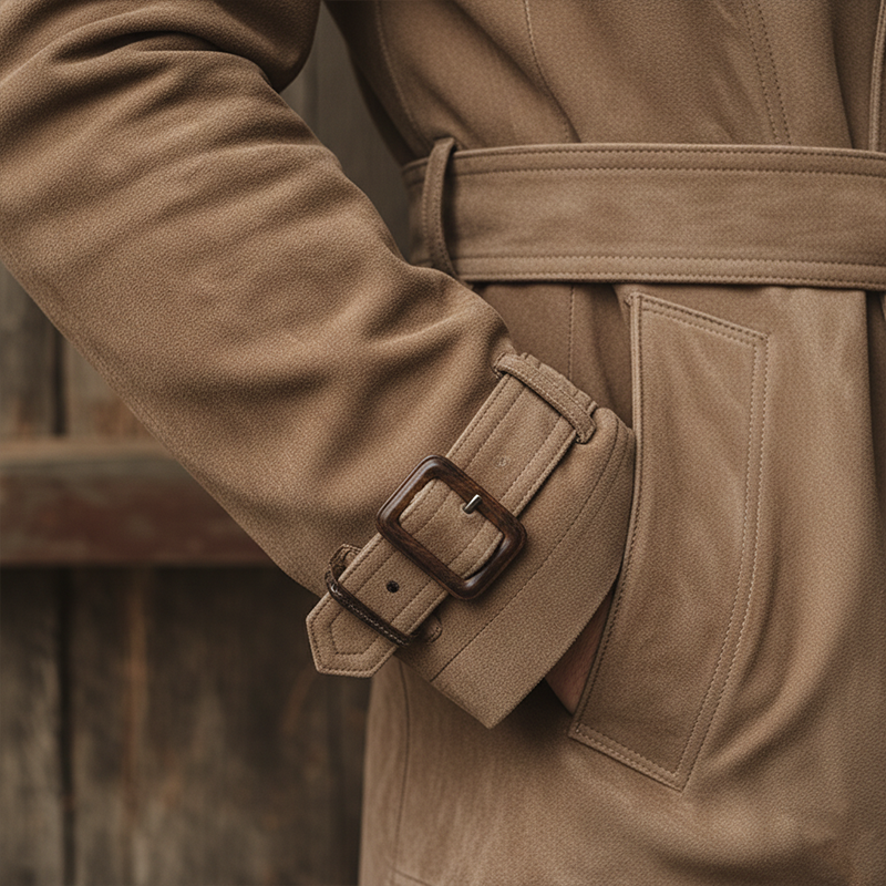 Men's Winter Vintage Double-Breasted Faux Suede Jacket (Includes Belt) MTA1488J0P