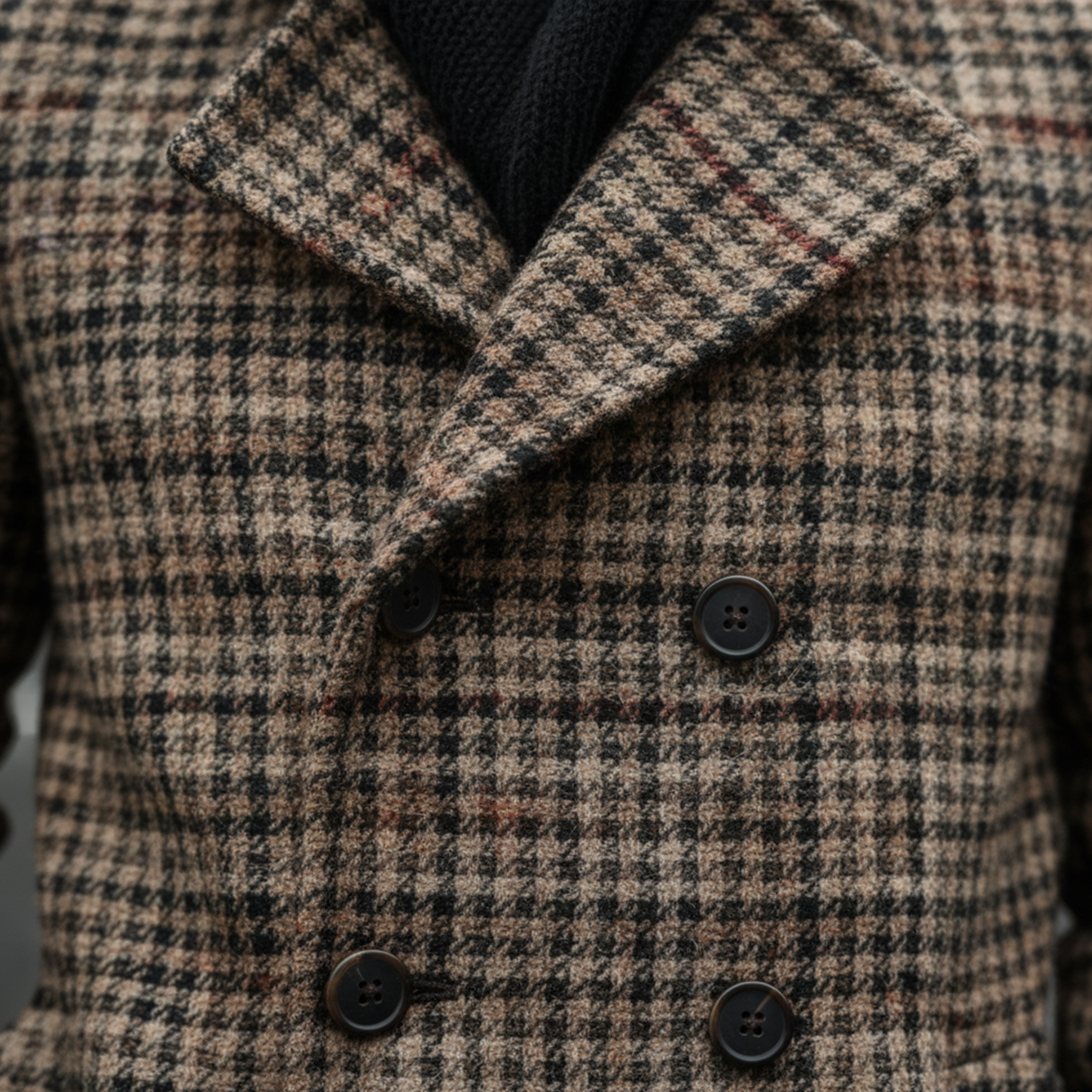 Men's Classic Vintage Faux Houndstooth Wool Double-breasted Knee-length Coat MTA2561I0K