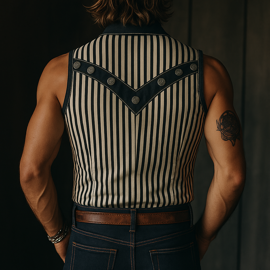 Men's Summer Fashion Classic Striped Print Sleeveless Shirt MTA1714F9P