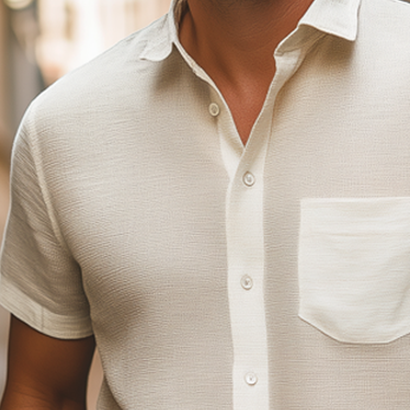 Men's Summer Classic Solid Color Textured Short-sleeved Shirt MTA0100G7U
