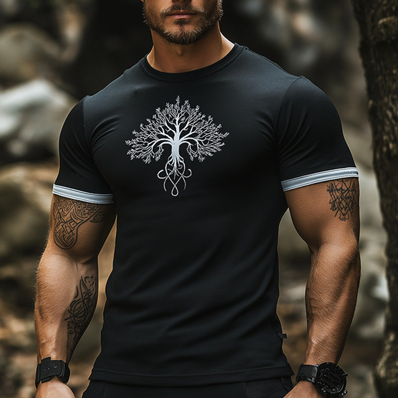 Men's Summer Western Cowboy Style Embroidered Cotton Blended Short Sleeve T-Shirt MTA2256E4P