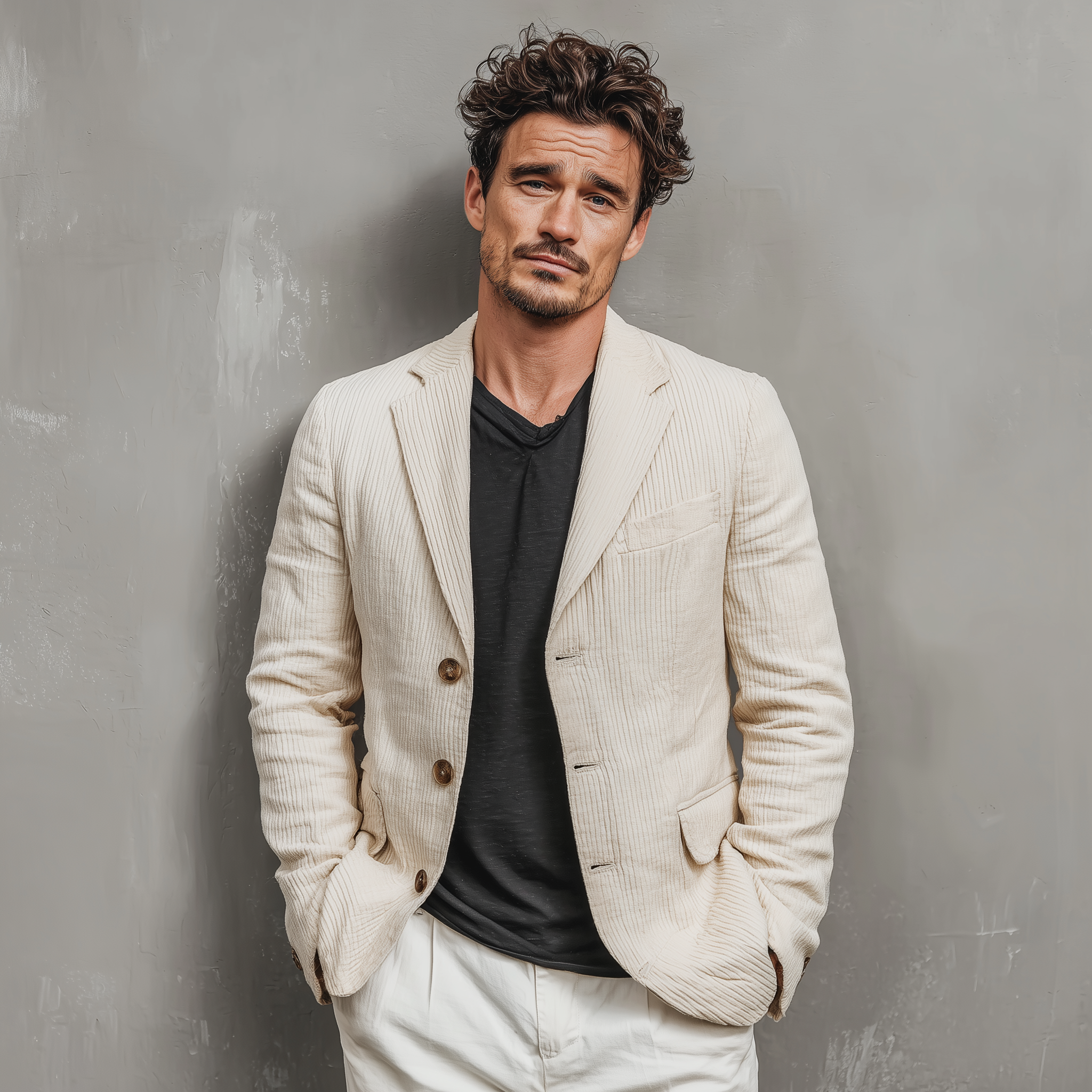 Men's Spring Casual Thin Corduroy Solid Color Single-Breasted Three-Button Blazer MTA2224G5K