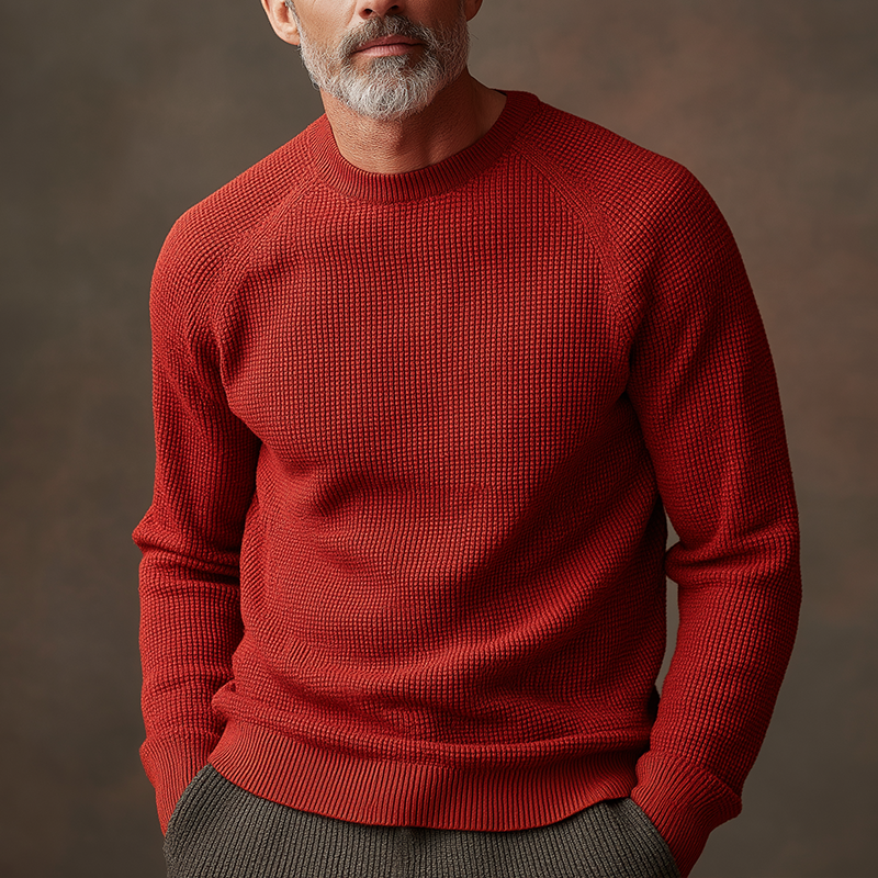 Men's Solid Waffle Texture Knitted Sweater MTA2752H1P