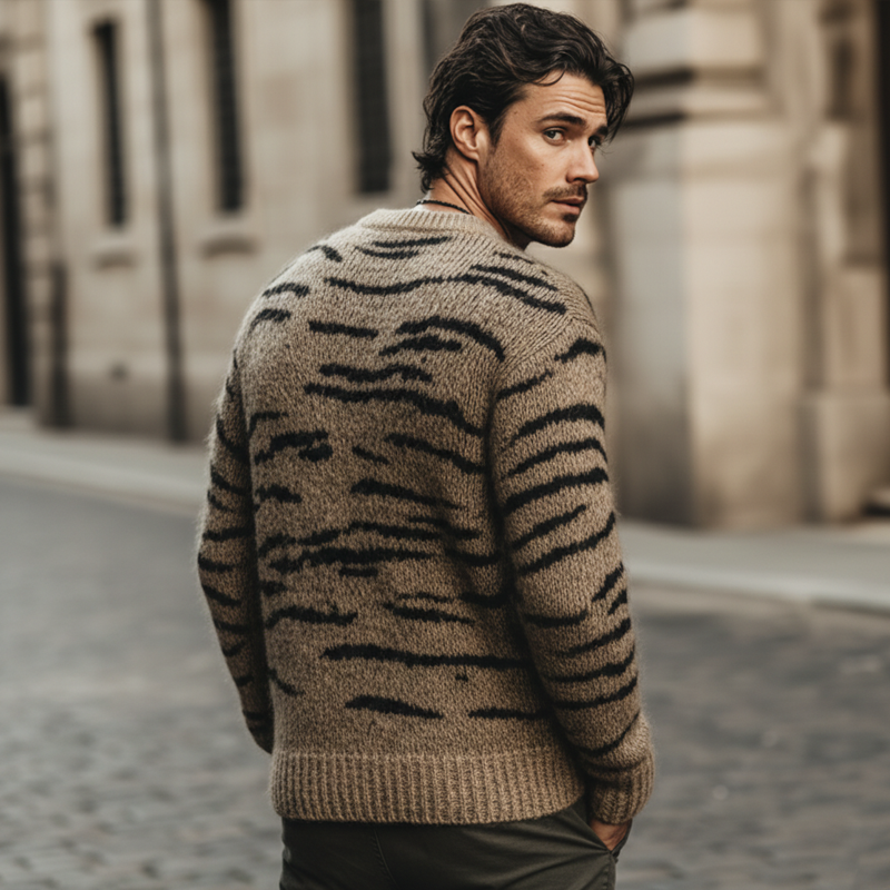 Men's Urban Tiger Stripe Crew Neck Knit Sweater MTA0419L1U