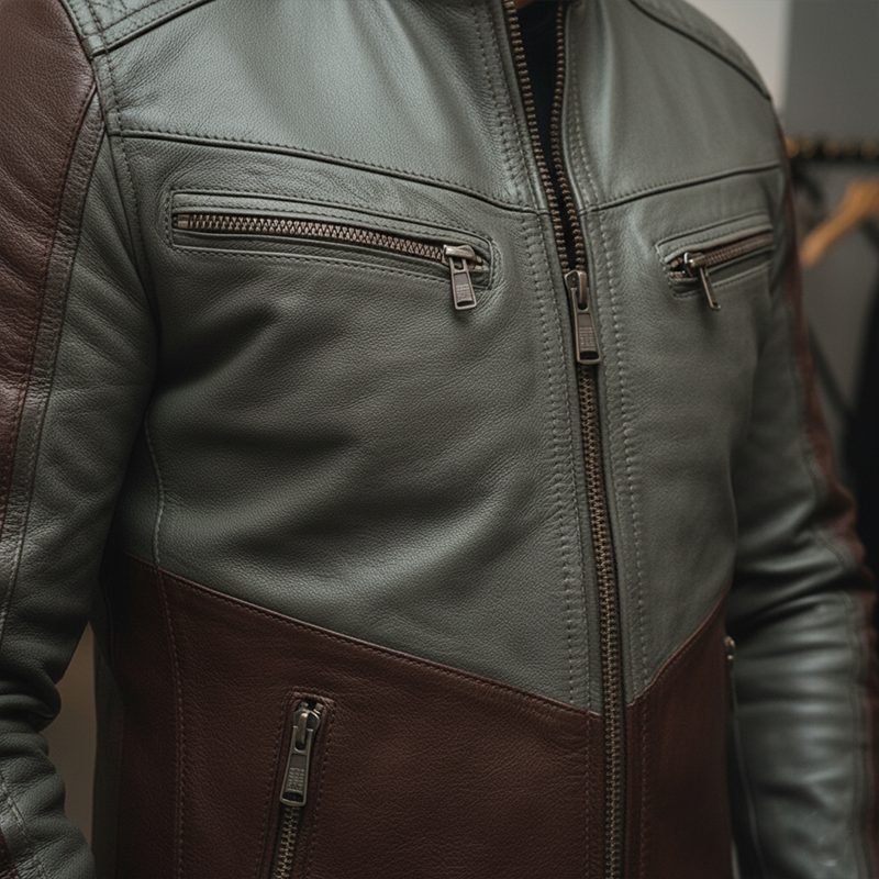 Men's Winter Retro Contrast Color Stitching PU Faux Leather Jacket MTA2182J8P