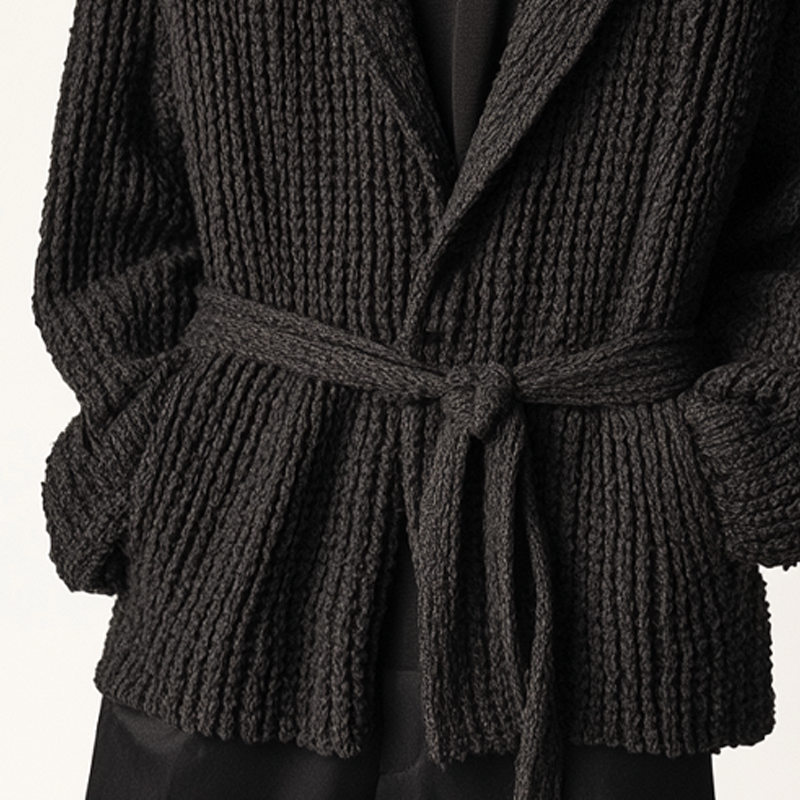 Men's Solid Color Knitted Thin-strapped Hooded Cardigan MTA2608K0X