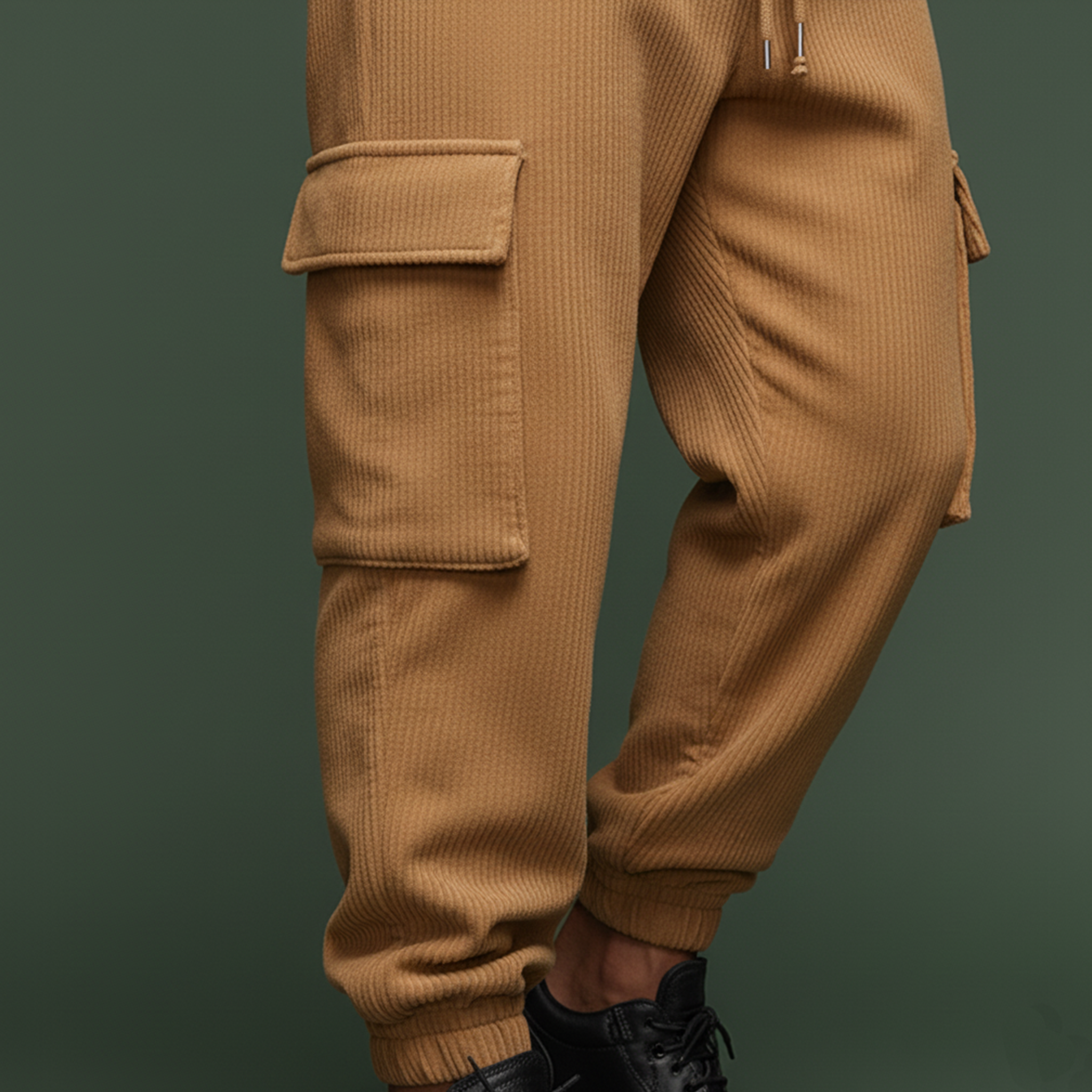 Men's Classic Casual Corduroy Elastic Waist Drawstring Multi-pocket Trousers MTA2835J3K