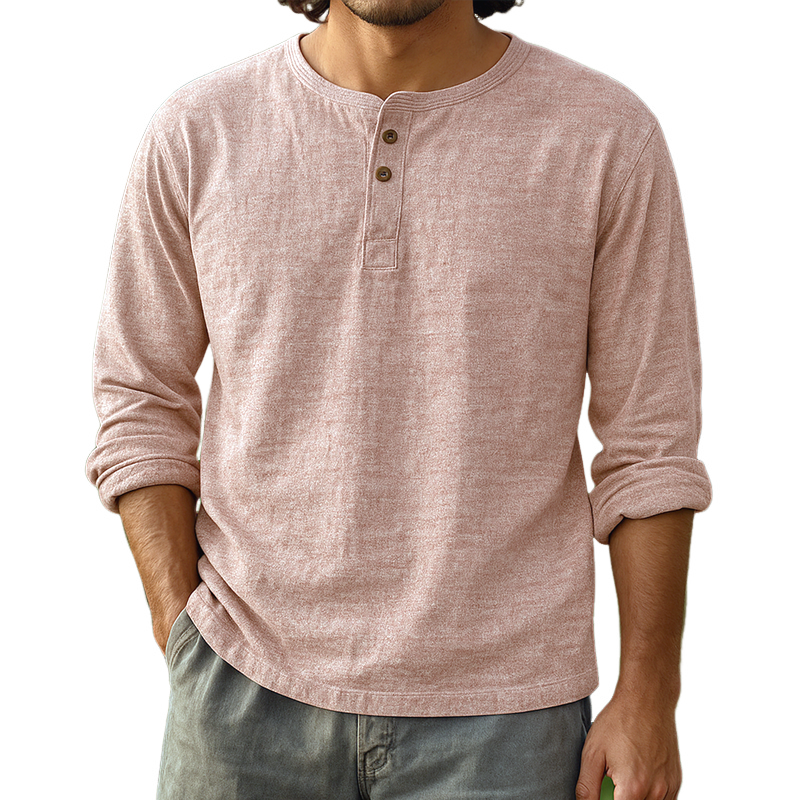Men's Mixed Color Cotton Henley Collar Long Sleeve T-Shirt MTA1803G4Z