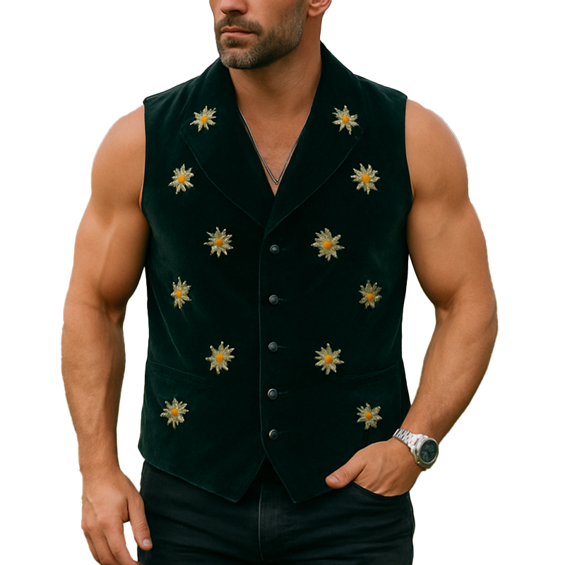 Men's Summer Fashion Daisy Embroidered Fleece Vest MTA3028F8P