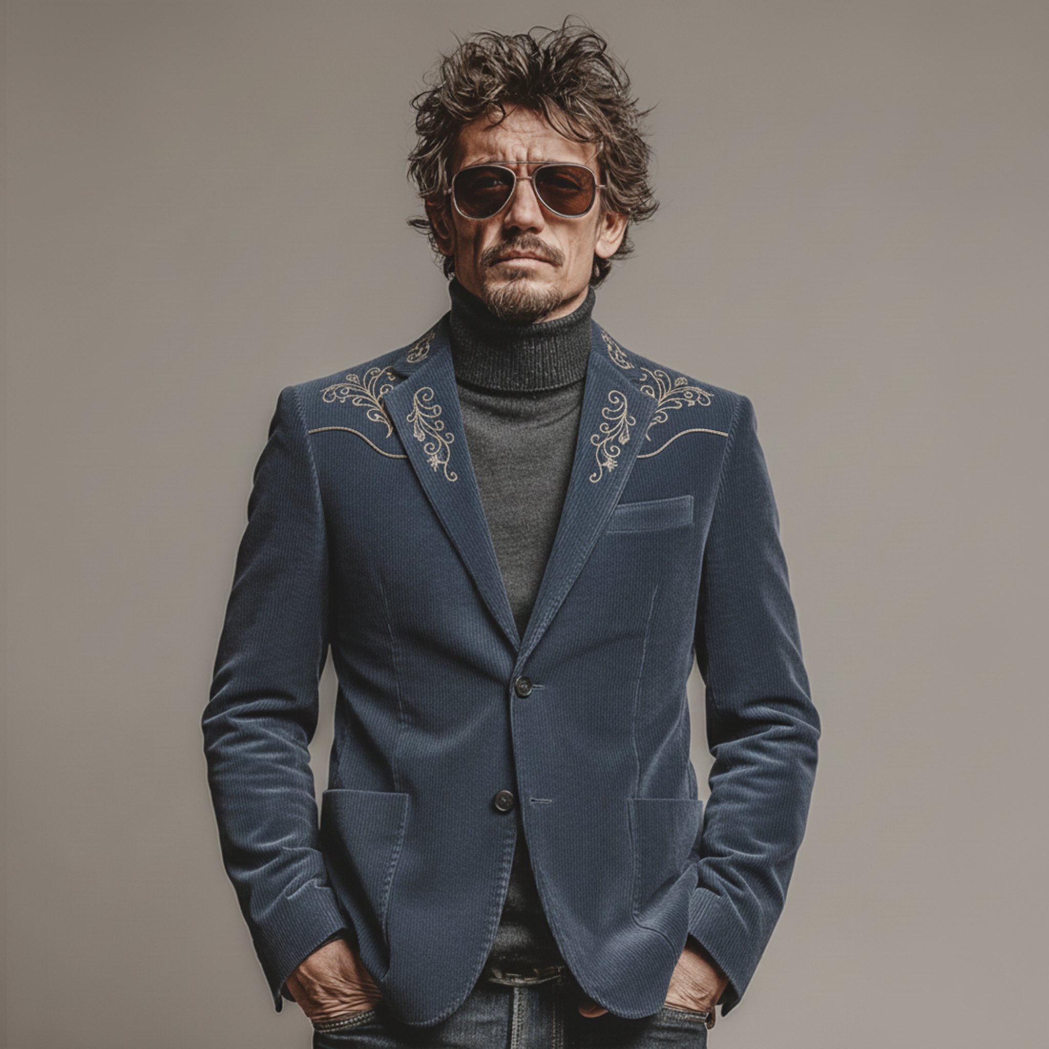 Men's Classic Retro Western Style Embroidered Corduroy Single-breasted Blazer MTA1198K7K