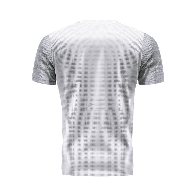 Men's Spring And Summer Fashion Casual Waffle Color Contrast Stitching Henry Collar Short Sleeve T-shirt MTA3021F4K