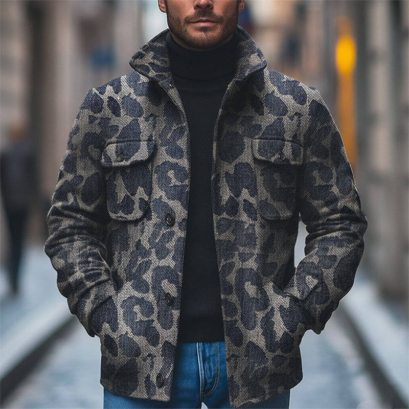 Men's Winter Retro Twill Faux Denim Stand Collar Jacket MTA0404K8P