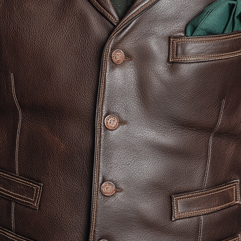Men's Vintage Faux Pocket Textured Faux Leather Vest MTA2685H5P