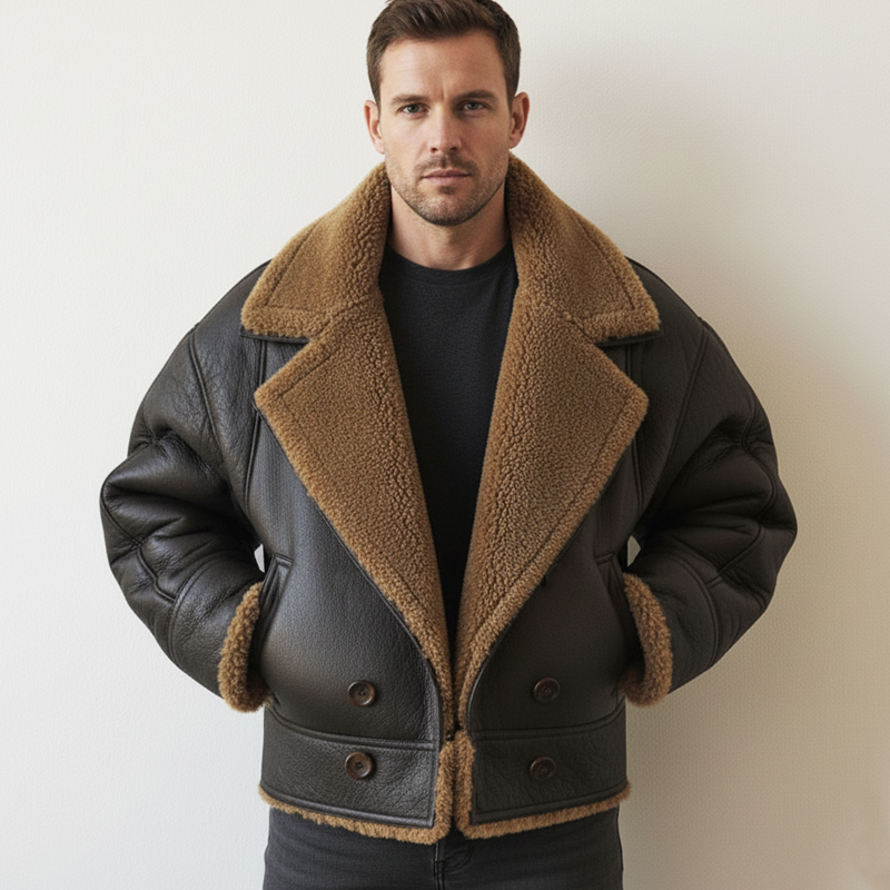 Men's Urban Warm PU Leather Faux Lambswool Lined Jacket MTA1848K5U