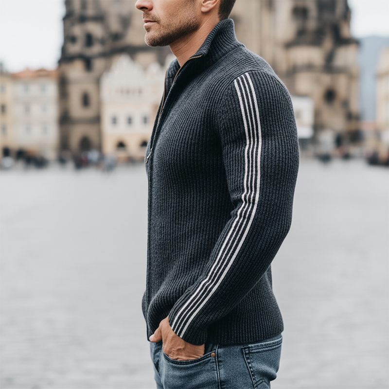 Men's Urban Slim-fit Stand-collar Zip-up Knitted Cardigan MTA2926L8U