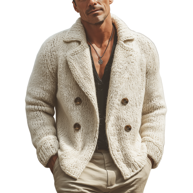 Men's Vintage Double-Breasted Notch Lapel Knit Cardigan MTA0941J4U