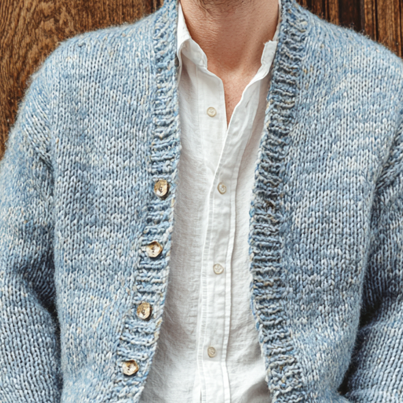 Men's Mixed Color Collarless Single Breasted Knit Cardigan MTA3099H1Z