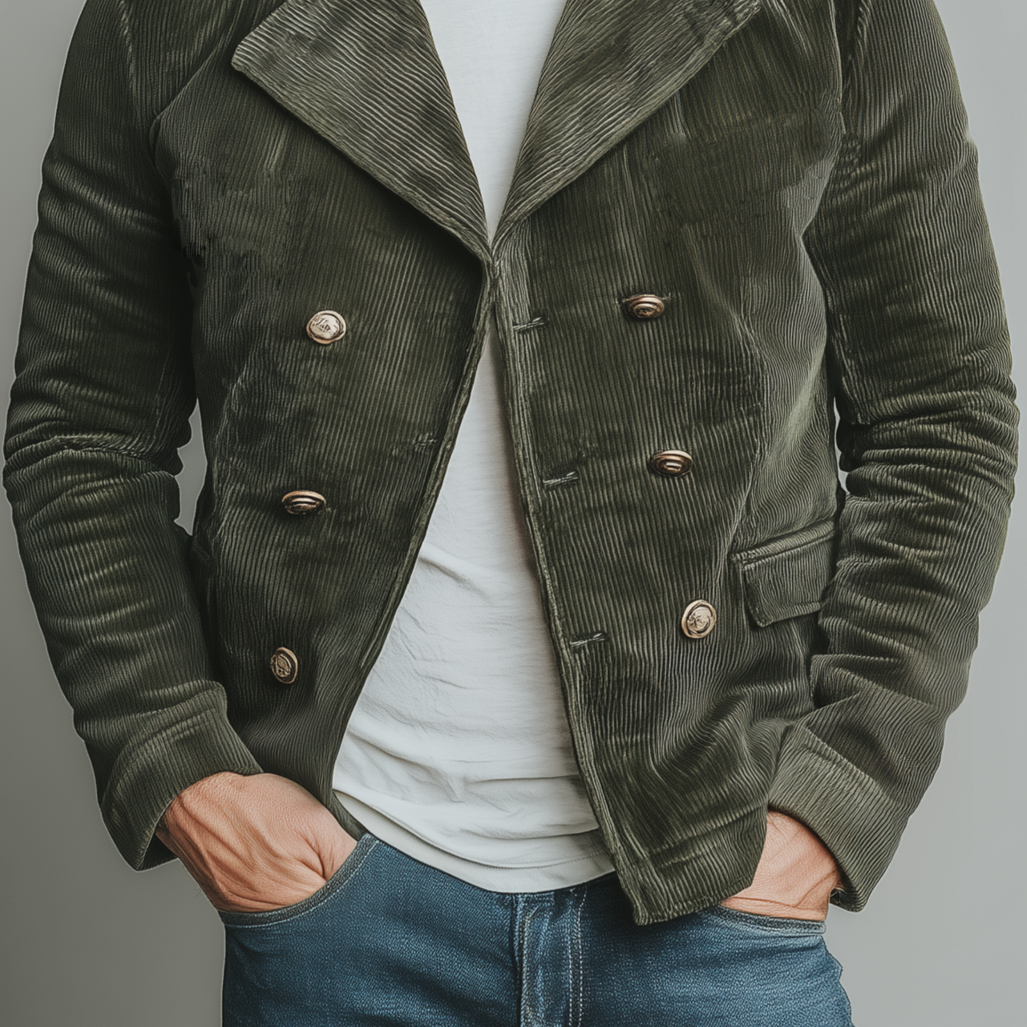 Men's Classic Casual Lapel Double-Breasted Epaulette Corduroy Jacket MTA1096I1K
