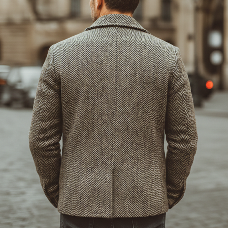 Men's Classic Herringbone Single-vent Faux Wool Jacket MTA3196J0U