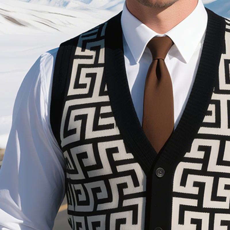 Men's Retro Casual Herringbone Geometric Knitted Vest MTA2218G7TO