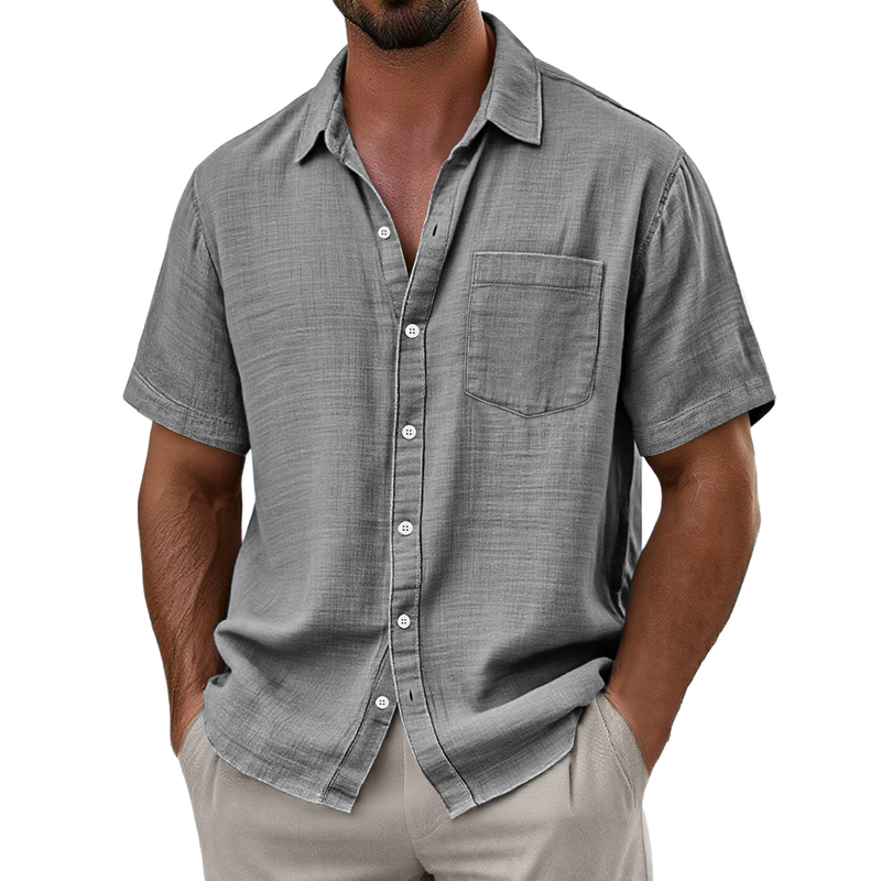 Men's Cotton Blend Solid Color Short Sleeve Shirt MTA2150F9X