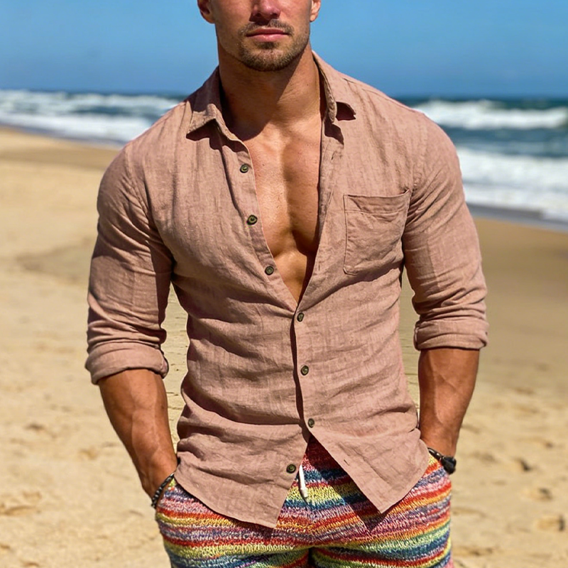 Men's Spring/Summer Fashion Slim-Fit Long-Sleeved Shirt (Polyester Blend) MTZ0612B4P