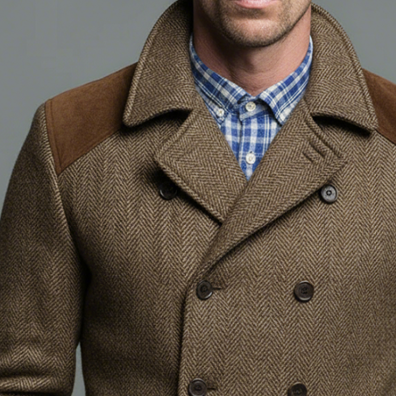 Men's Retro Casual Herringbone Pattern Double Breasted Lapel Jacket MTA2508I5TO