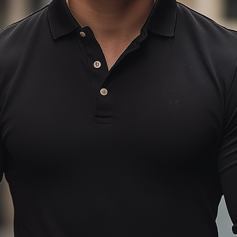 Men's Stylish Solid Color Cotton Blend Button-down Long-sleeved Polo Shirt MTA0868L6P