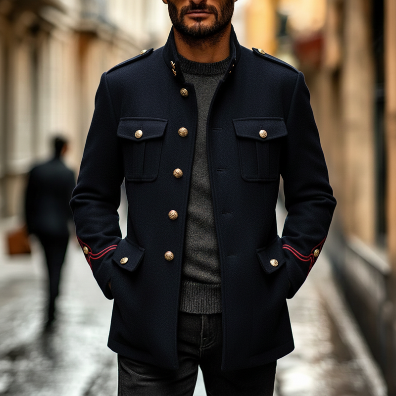 Men's Imitation Wool Stand-up Collar Single-breasted Jacket MTA3058K7X