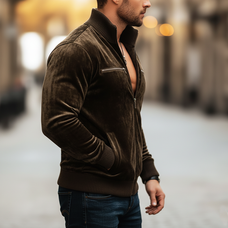 Men's Urban Velvet Zip-up Stand-collar Slim-fit Jacket MTA2372L7U