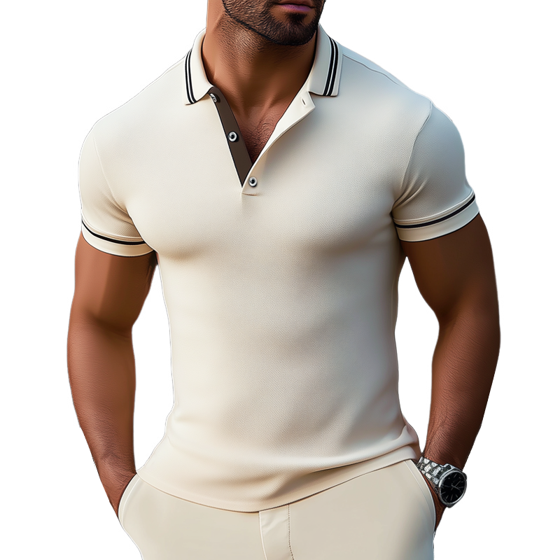 Men's Classic Business Colorblock Collar Short-sleeved POLO Shirt MTA2316G7U
